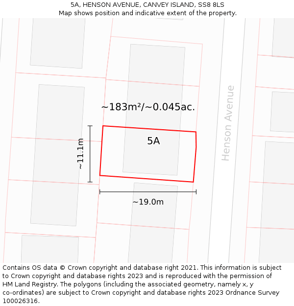 5A, HENSON AVENUE, CANVEY ISLAND, SS8 8LS: Plot and title map