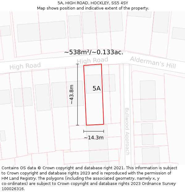 5A, HIGH ROAD, HOCKLEY, SS5 4SY: Plot and title map