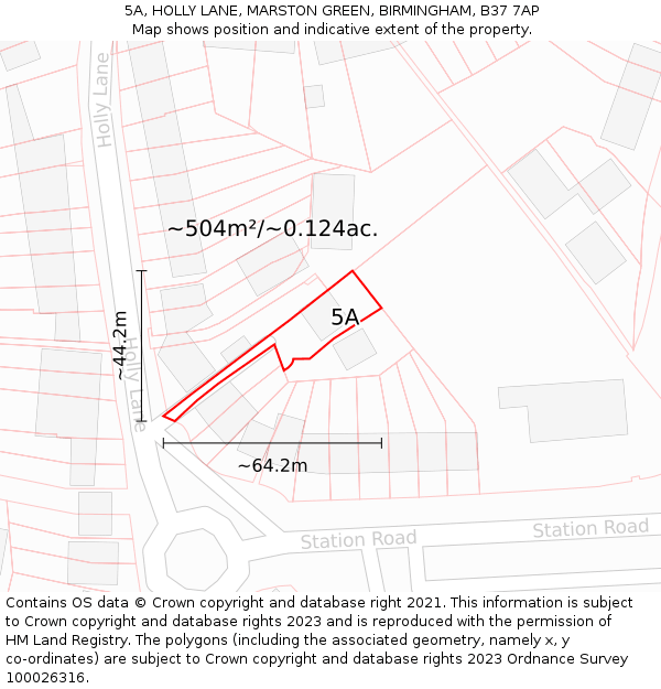 5A, HOLLY LANE, MARSTON GREEN, BIRMINGHAM, B37 7AP: Plot and title map