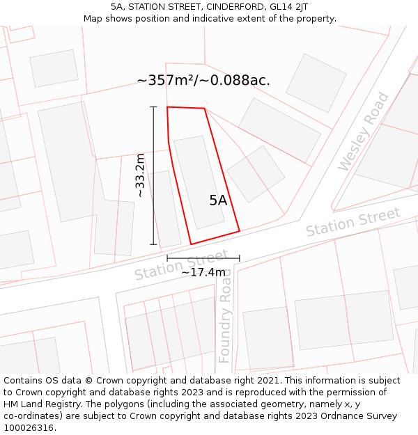 5A, STATION STREET, CINDERFORD, GL14 2JT: Plot and title map