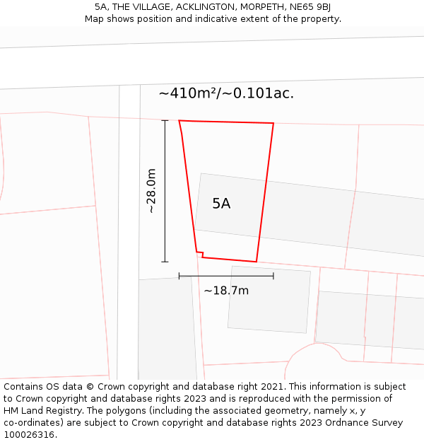 5A, THE VILLAGE, ACKLINGTON, MORPETH, NE65 9BJ: Plot and title map