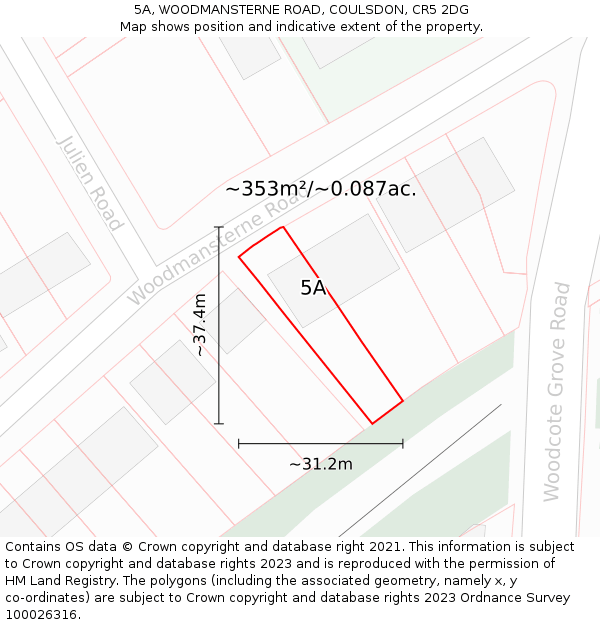 5A, WOODMANSTERNE ROAD, COULSDON, CR5 2DG: Plot and title map