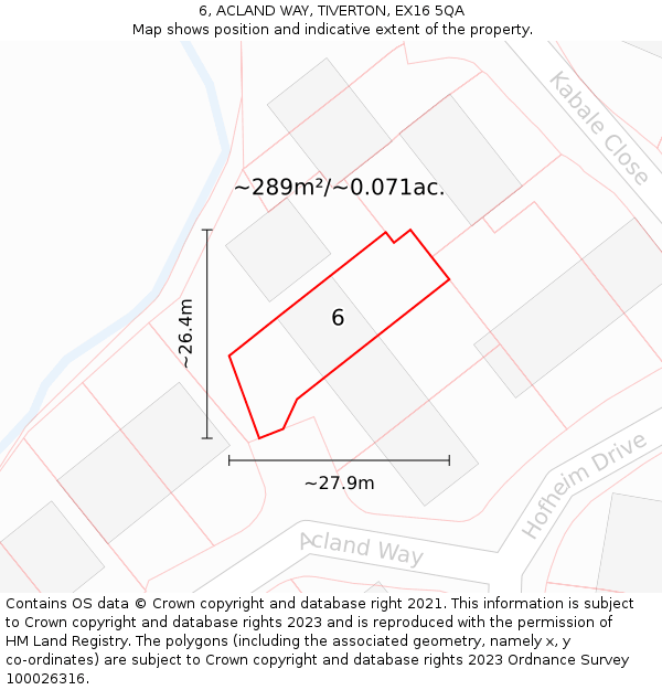 6, ACLAND WAY, TIVERTON, EX16 5QA: Plot and title map