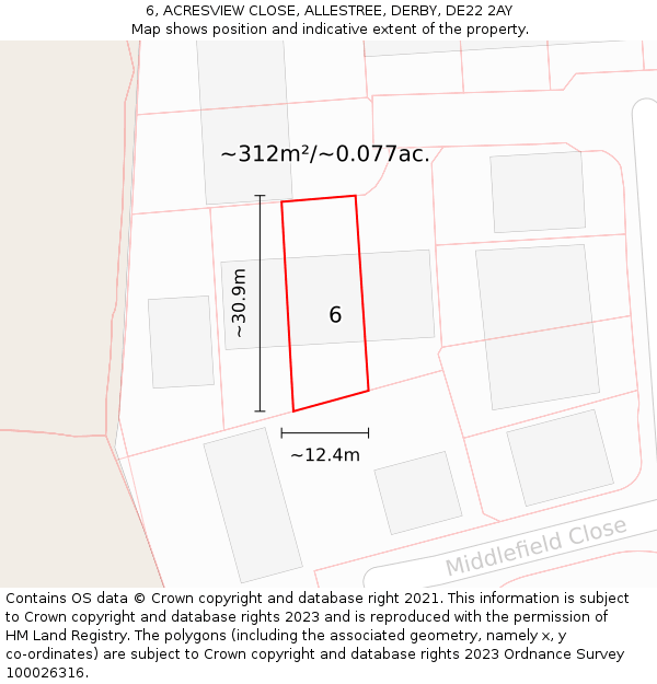 6, ACRESVIEW CLOSE, ALLESTREE, DERBY, DE22 2AY: Plot and title map