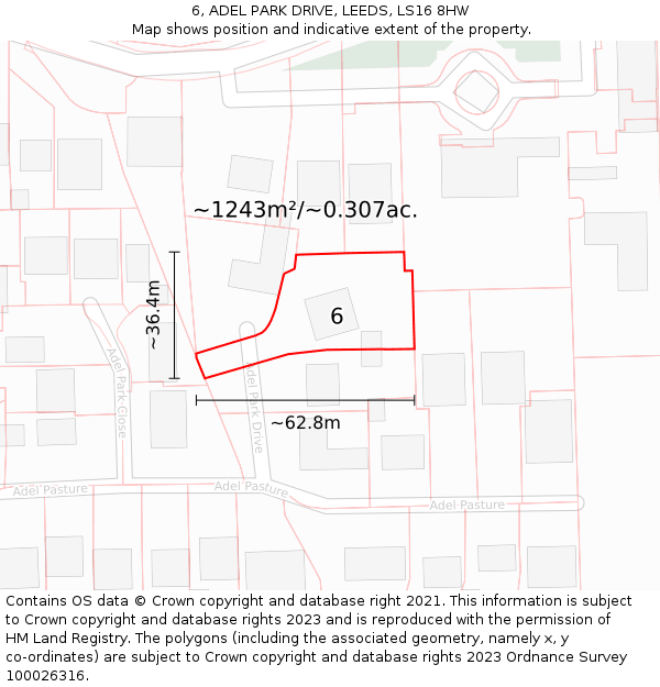 6, ADEL PARK DRIVE, LEEDS, LS16 8HW: Plot and title map