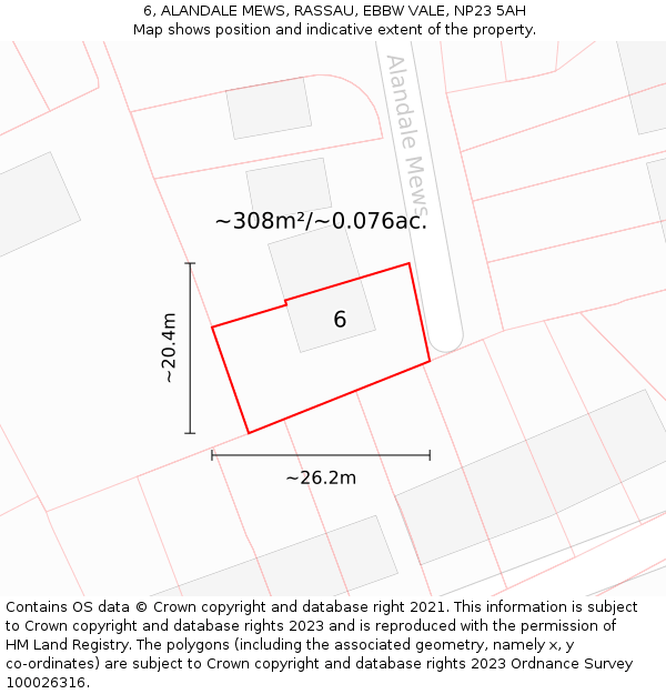 6, ALANDALE MEWS, RASSAU, EBBW VALE, NP23 5AH: Plot and title map