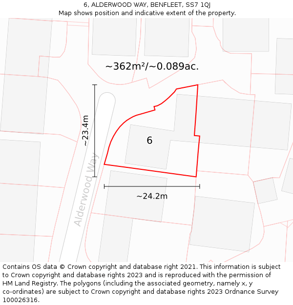 6, ALDERWOOD WAY, BENFLEET, SS7 1QJ: Plot and title map