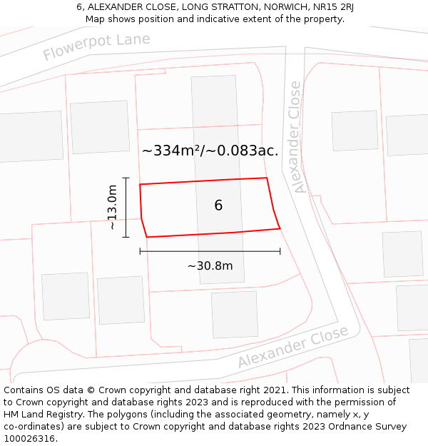 6, ALEXANDER CLOSE, LONG STRATTON, NORWICH, NR15 2RJ: Plot and title map