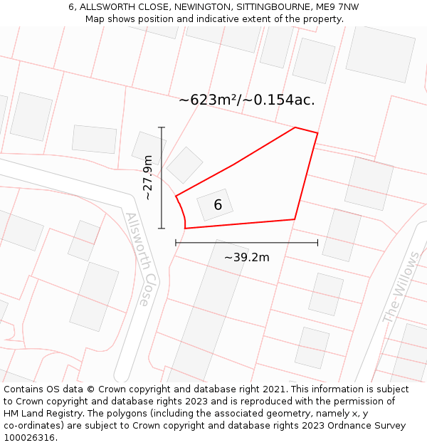 6, ALLSWORTH CLOSE, NEWINGTON, SITTINGBOURNE, ME9 7NW: Plot and title map