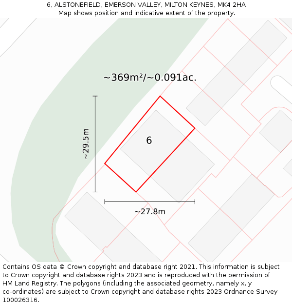 6, ALSTONEFIELD, EMERSON VALLEY, MILTON KEYNES, MK4 2HA: Plot and title map