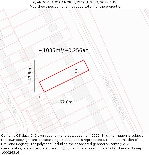 6, ANDOVER ROAD NORTH, WINCHESTER, SO22 6NN: Plot and title map