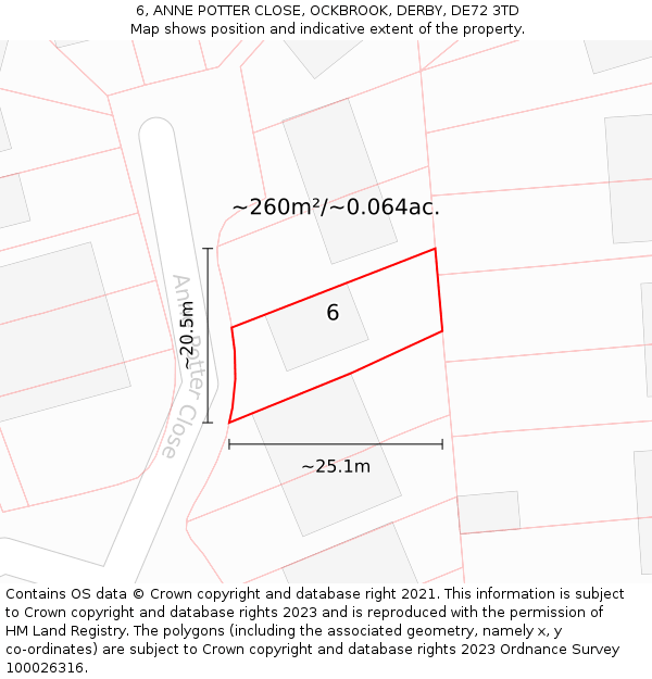 6, ANNE POTTER CLOSE, OCKBROOK, DERBY, DE72 3TD: Plot and title map