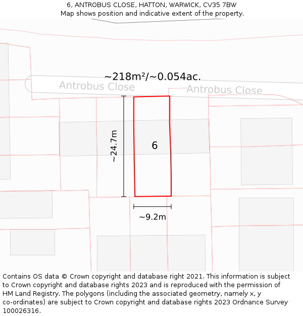 6, ANTROBUS CLOSE, HATTON, WARWICK, CV35 7BW: Plot and title map