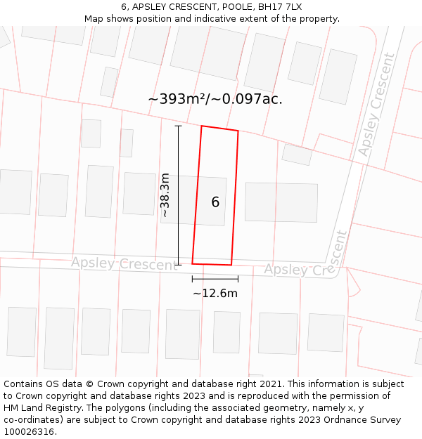 6, APSLEY CRESCENT, POOLE, BH17 7LX: Plot and title map