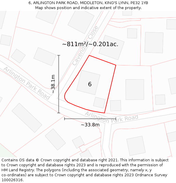 6, ARLINGTON PARK ROAD, MIDDLETON, KING'S LYNN, PE32 1YB: Plot and title map