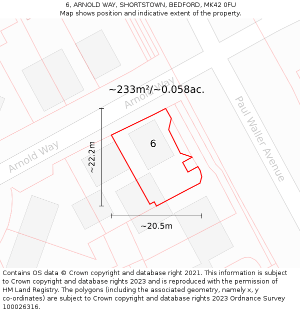 6, ARNOLD WAY, SHORTSTOWN, BEDFORD, MK42 0FU: Plot and title map