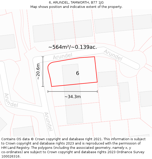 6, ARUNDEL, TAMWORTH, B77 1JG: Plot and title map