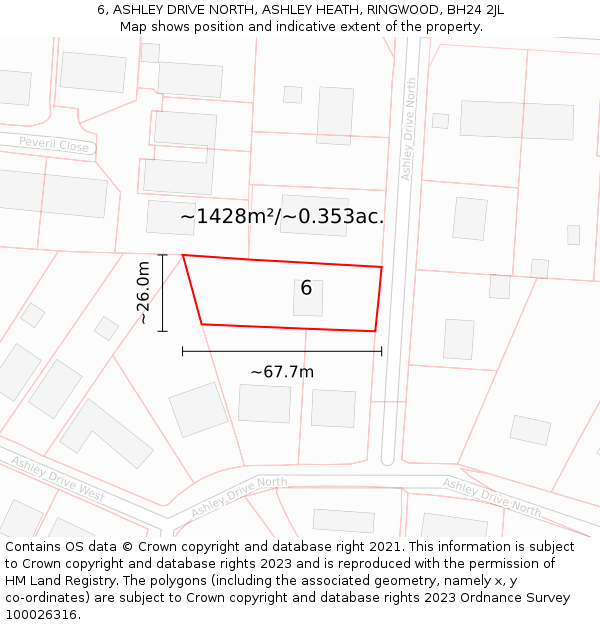 6, ASHLEY DRIVE NORTH, ASHLEY HEATH, RINGWOOD, BH24 2JL: Plot and title map