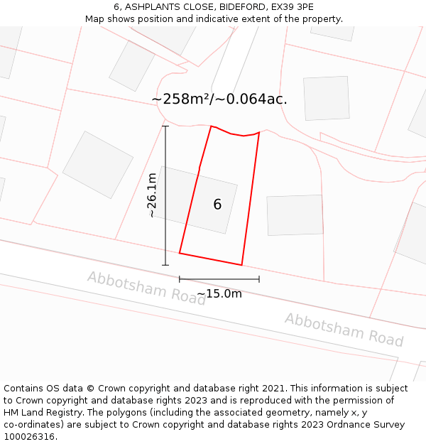 6, ASHPLANTS CLOSE, BIDEFORD, EX39 3PE: Plot and title map