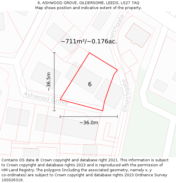 6, ASHWOOD GROVE, GILDERSOME, LEEDS, LS27 7AQ: Plot and title map