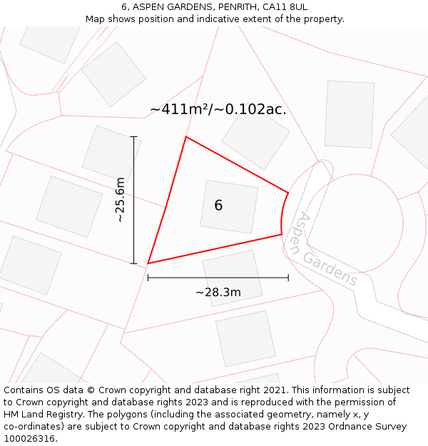 6, ASPEN GARDENS, PENRITH, CA11 8UL: Plot and title map