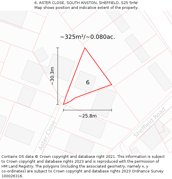 6, ASTER CLOSE, SOUTH ANSTON, SHEFFIELD, S25 5HW: Plot and title map