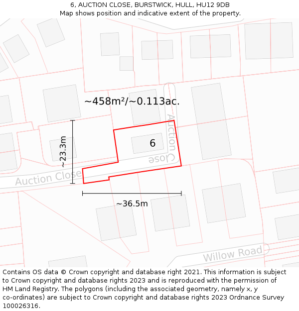 6, AUCTION CLOSE, BURSTWICK, HULL, HU12 9DB: Plot and title map