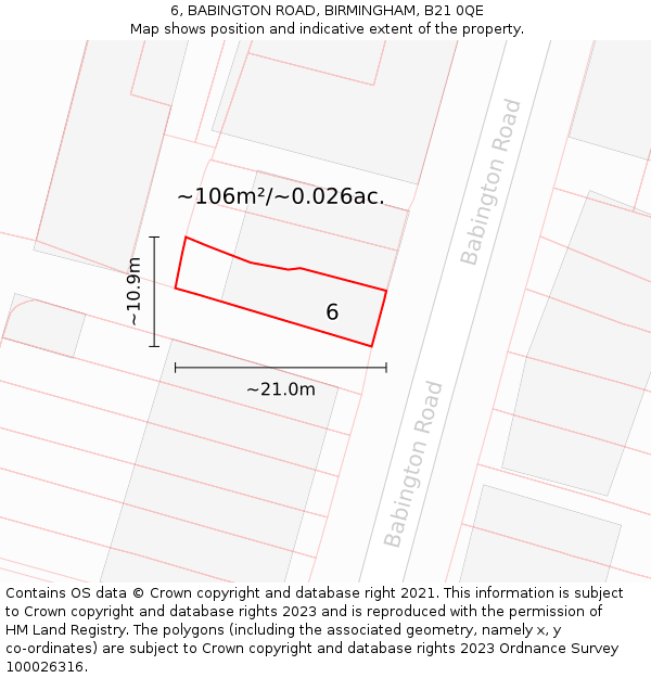 6, BABINGTON ROAD, BIRMINGHAM, B21 0QE: Plot and title map