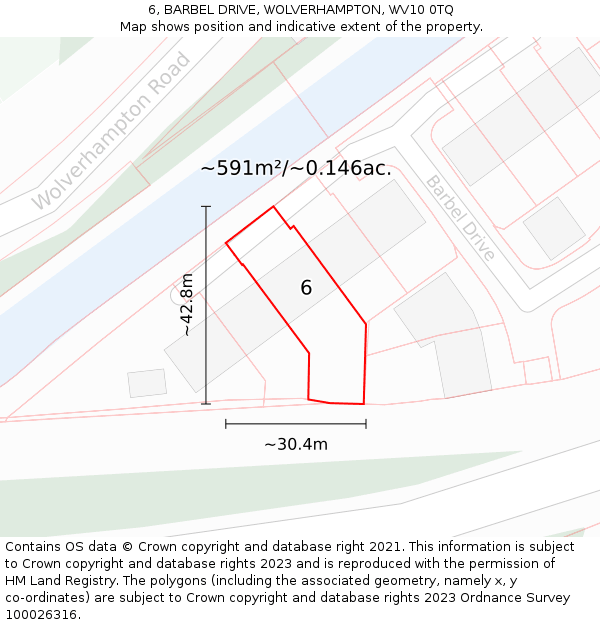 6, BARBEL DRIVE, WOLVERHAMPTON, WV10 0TQ: Plot and title map