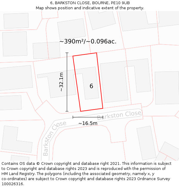 6, BARKSTON CLOSE, BOURNE, PE10 9UB: Plot and title map