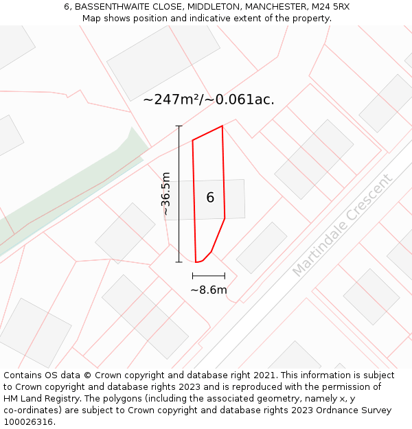 6, BASSENTHWAITE CLOSE, MIDDLETON, MANCHESTER, M24 5RX: Plot and title map