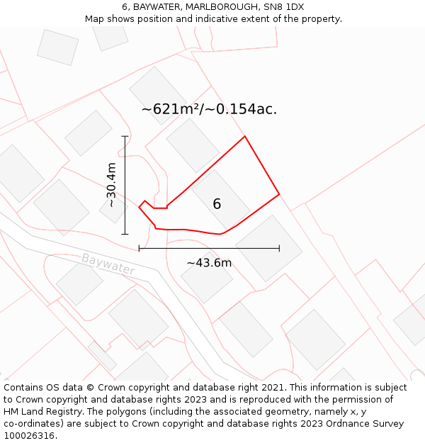 6, BAYWATER, MARLBOROUGH, SN8 1DX: Plot and title map