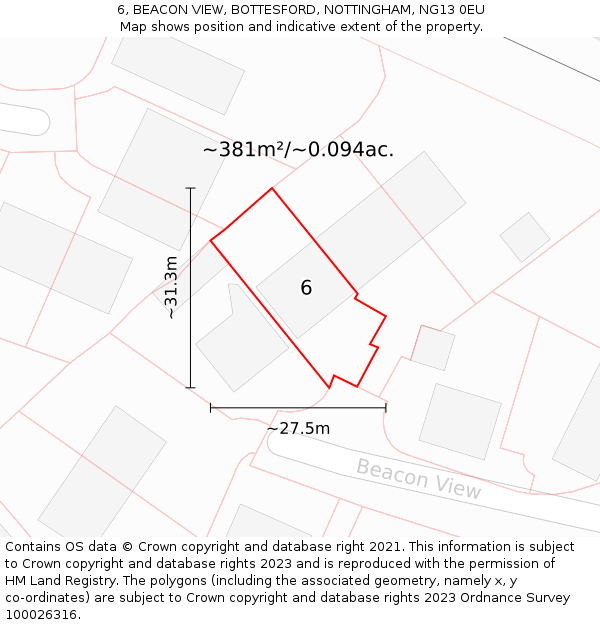 6, BEACON VIEW, BOTTESFORD, NOTTINGHAM, NG13 0EU: Plot and title map