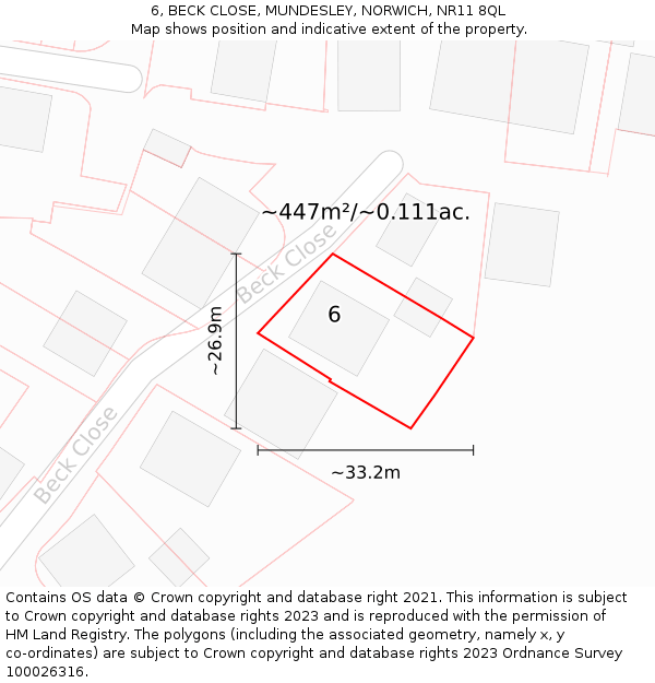 6, BECK CLOSE, MUNDESLEY, NORWICH, NR11 8QL: Plot and title map