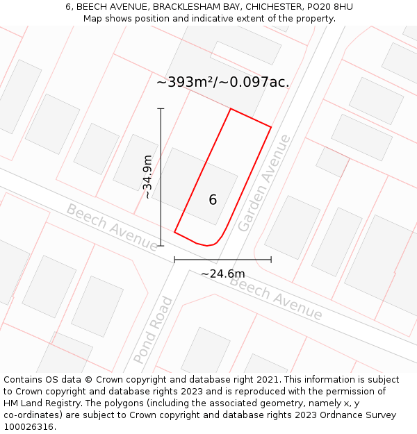 6, BEECH AVENUE, BRACKLESHAM BAY, CHICHESTER, PO20 8HU: Plot and title map