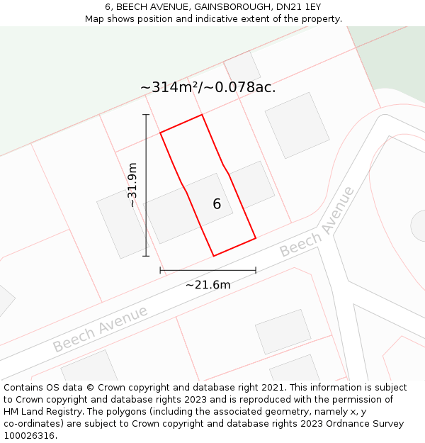 6, BEECH AVENUE, GAINSBOROUGH, DN21 1EY: Plot and title map