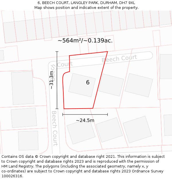 6, BEECH COURT, LANGLEY PARK, DURHAM, DH7 9XL: Plot and title map