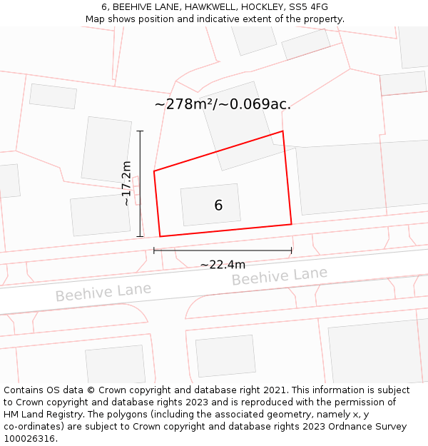 6, BEEHIVE LANE, HAWKWELL, HOCKLEY, SS5 4FG: Plot and title map