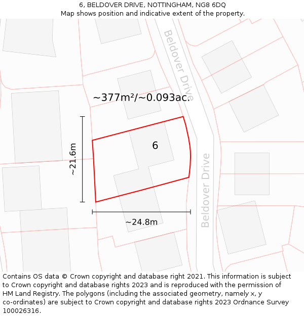 6, BELDOVER DRIVE, NOTTINGHAM, NG8 6DQ: Plot and title map