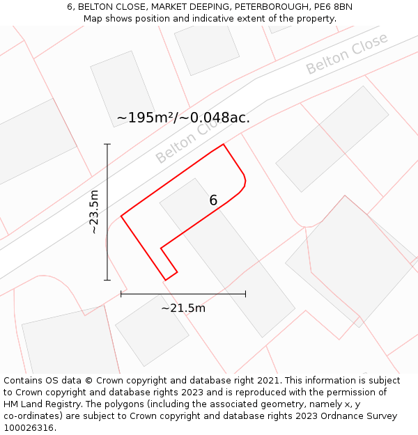 6, BELTON CLOSE, MARKET DEEPING, PETERBOROUGH, PE6 8BN: Plot and title map