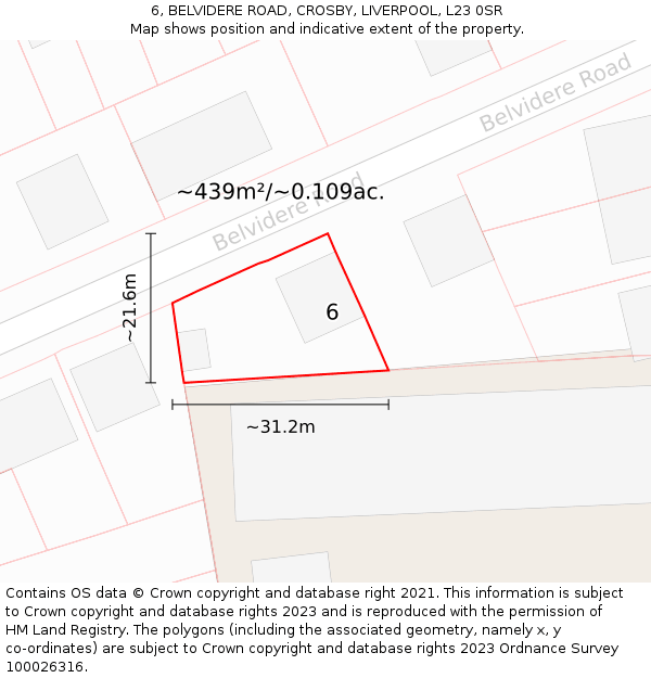 6, BELVIDERE ROAD, CROSBY, LIVERPOOL, L23 0SR: Plot and title map