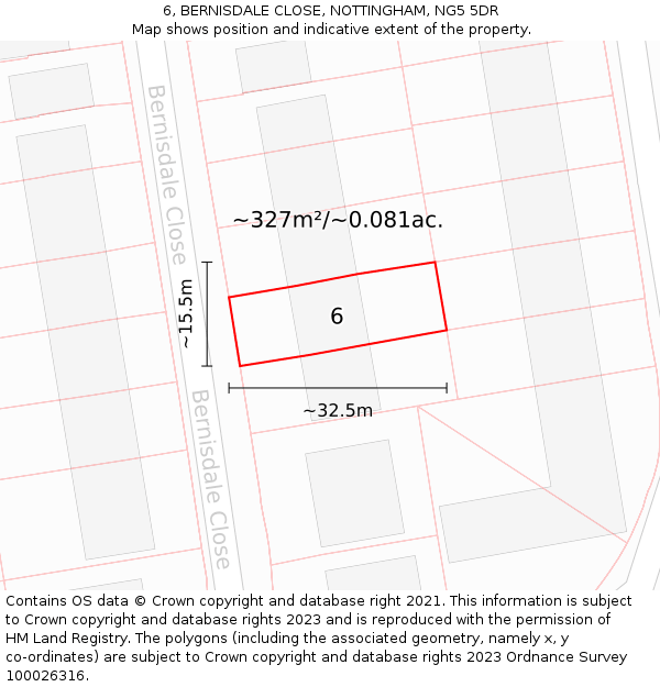 6, BERNISDALE CLOSE, NOTTINGHAM, NG5 5DR: Plot and title map