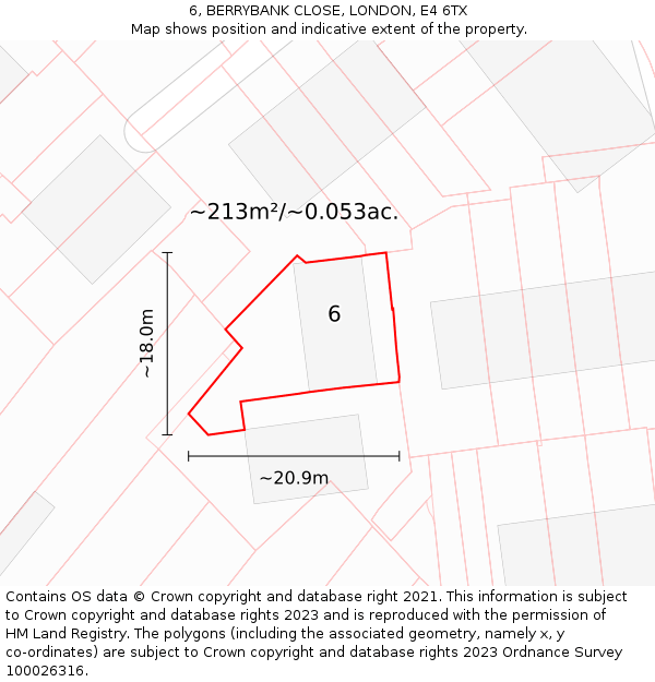 6, BERRYBANK CLOSE, LONDON, E4 6TX: Plot and title map