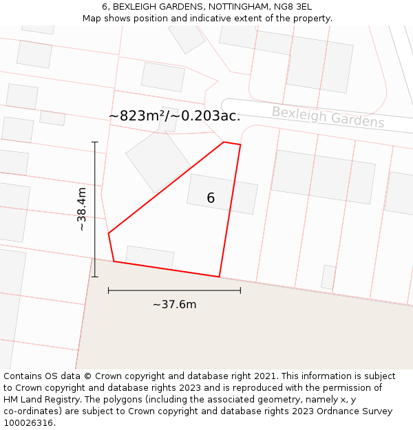 6, BEXLEIGH GARDENS, NOTTINGHAM, NG8 3EL: Plot and title map