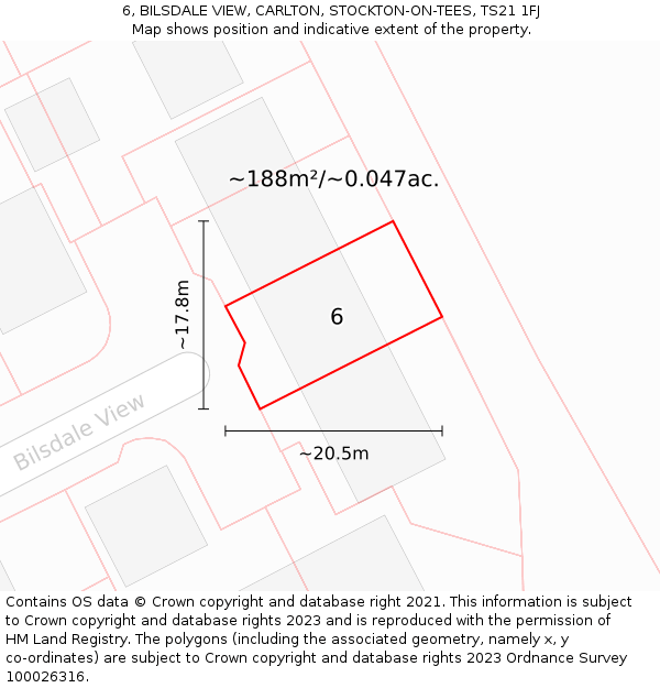 6, BILSDALE VIEW, CARLTON, STOCKTON-ON-TEES, TS21 1FJ: Plot and title map