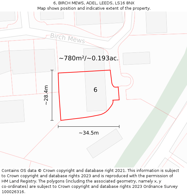 6, BIRCH MEWS, ADEL, LEEDS, LS16 8NX: Plot and title map