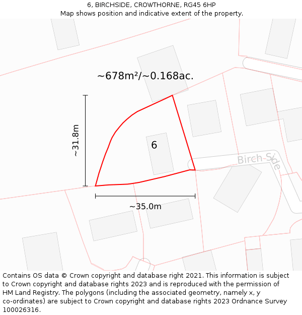 6, BIRCHSIDE, CROWTHORNE, RG45 6HP: Plot and title map