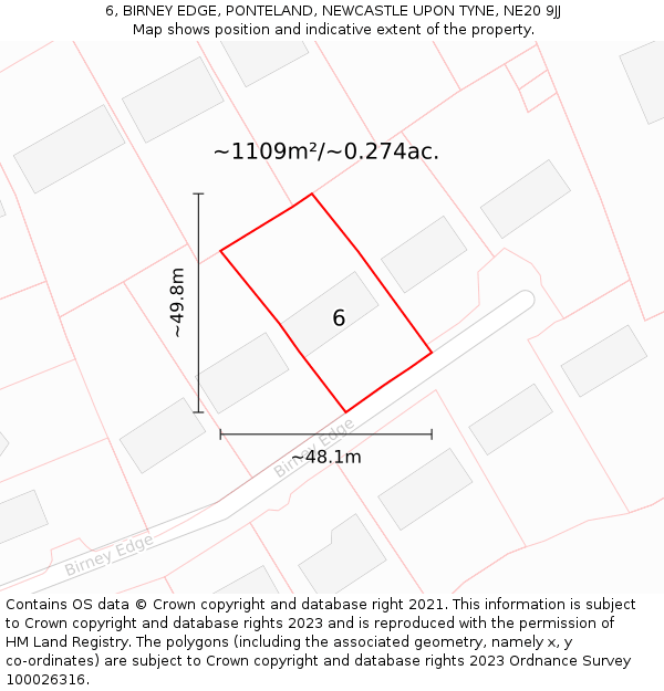 6, BIRNEY EDGE, PONTELAND, NEWCASTLE UPON TYNE, NE20 9JJ: Plot and title map