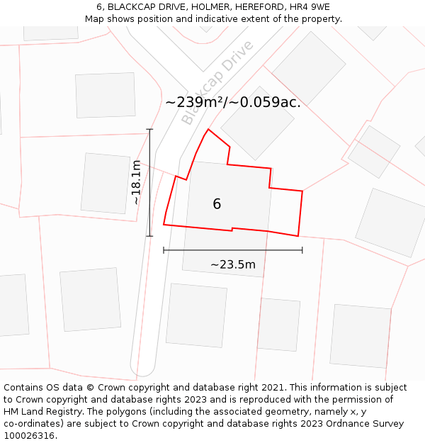 6, BLACKCAP DRIVE, HOLMER, HEREFORD, HR4 9WE: Plot and title map