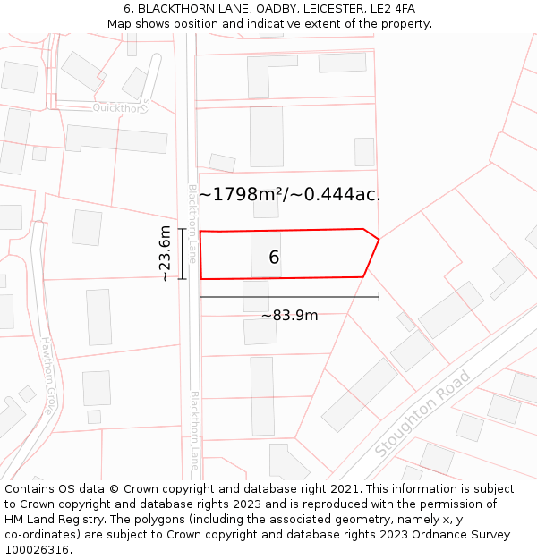 6, BLACKTHORN LANE, OADBY, LEICESTER, LE2 4FA: Plot and title map